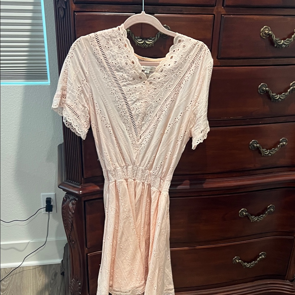 Stellah Light Pink Eyelet Mini Dress